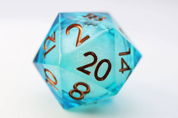 33mm Sharp Edge Liquid Core D20 Dice - Ocean Swirl