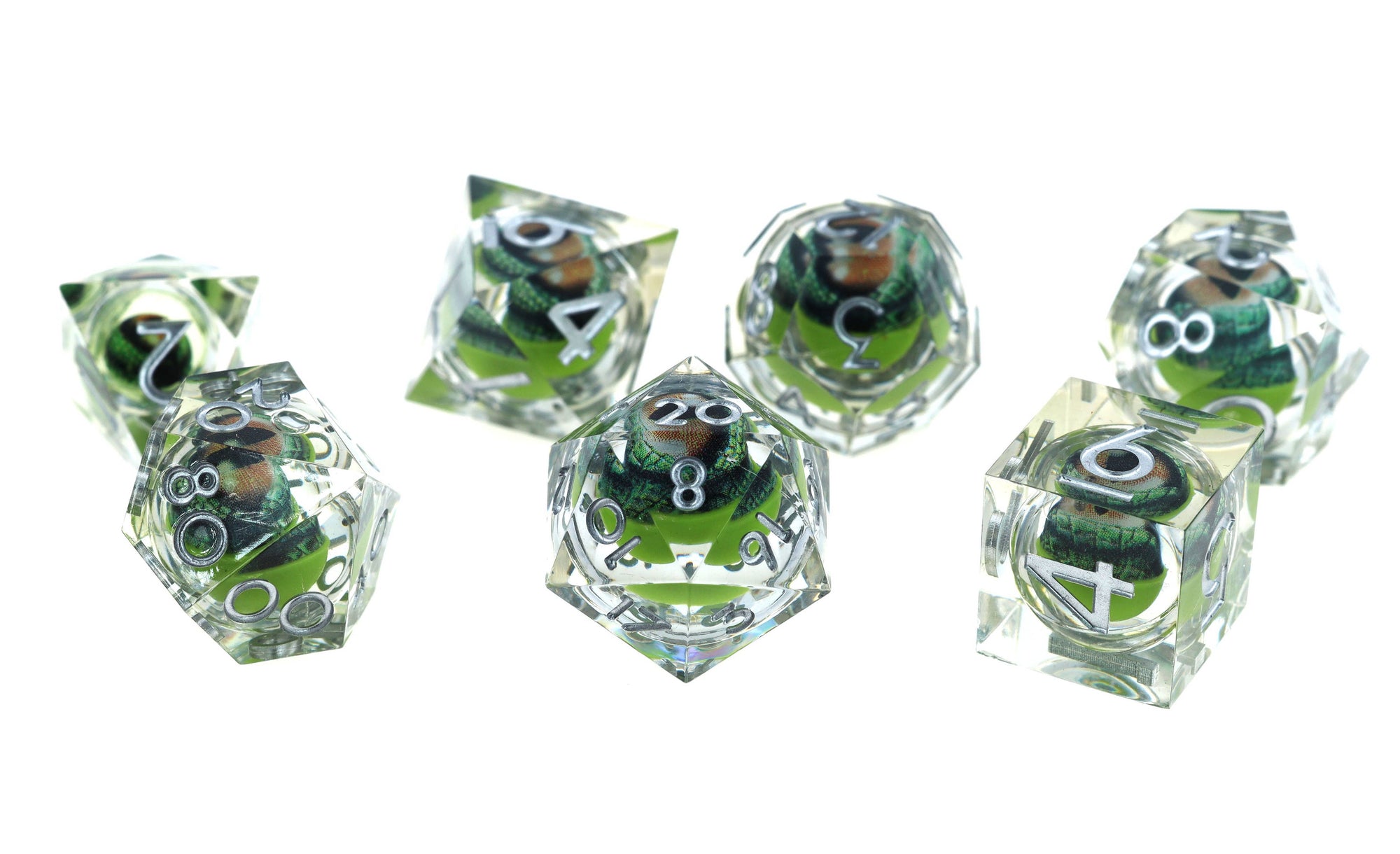 Sharp Edge Moving Eye RPG Dice Set - Green Dragon Eye
