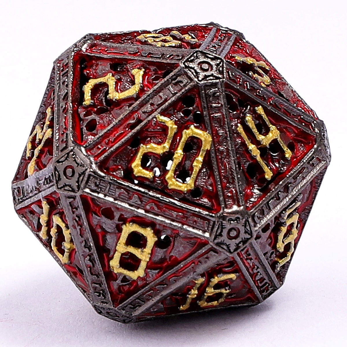 Hollow Metal Necromancer Dice Set - Gunmetal/Gold/Red