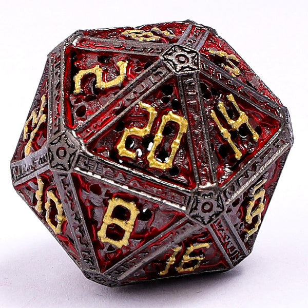 Hollow Metal Necromancer Dice Set - Gunmetal/Gold/Red