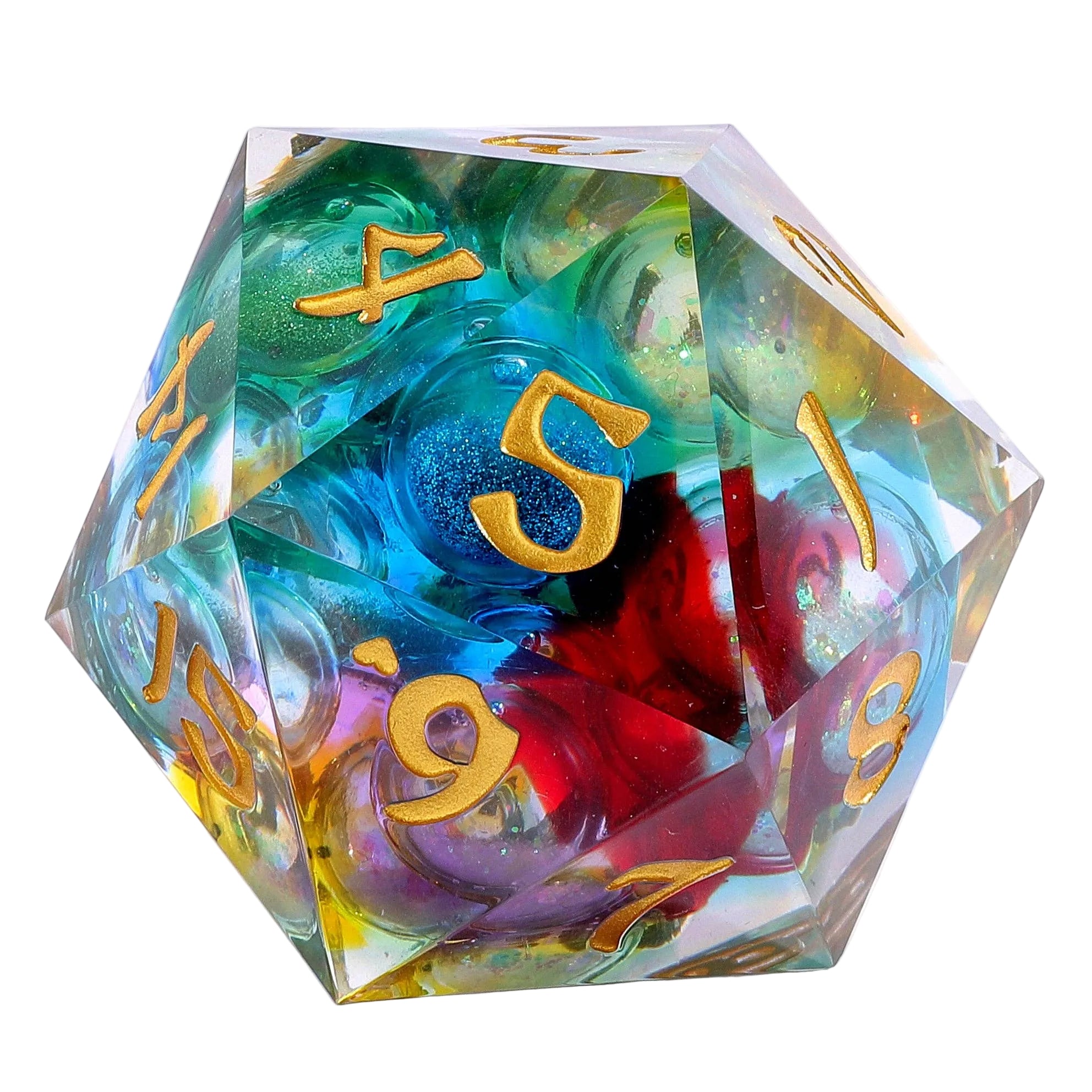 Sharp Edged Resin Glitter Core D20 - 55mm Chonk - Multi Color - Space Camp