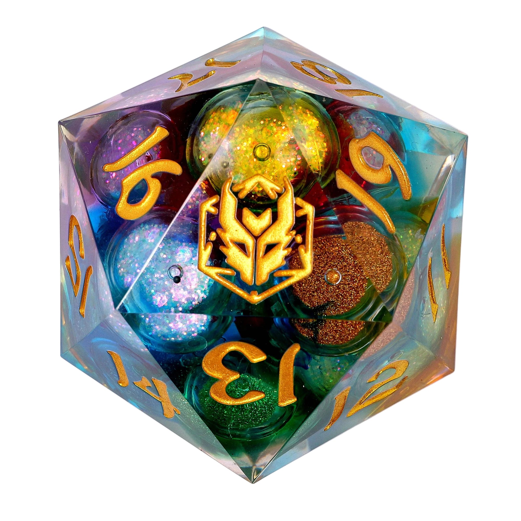 Sharp Edged Resin Glitter Core D20 - 55mm Chonk - Multi Color - Space Camp