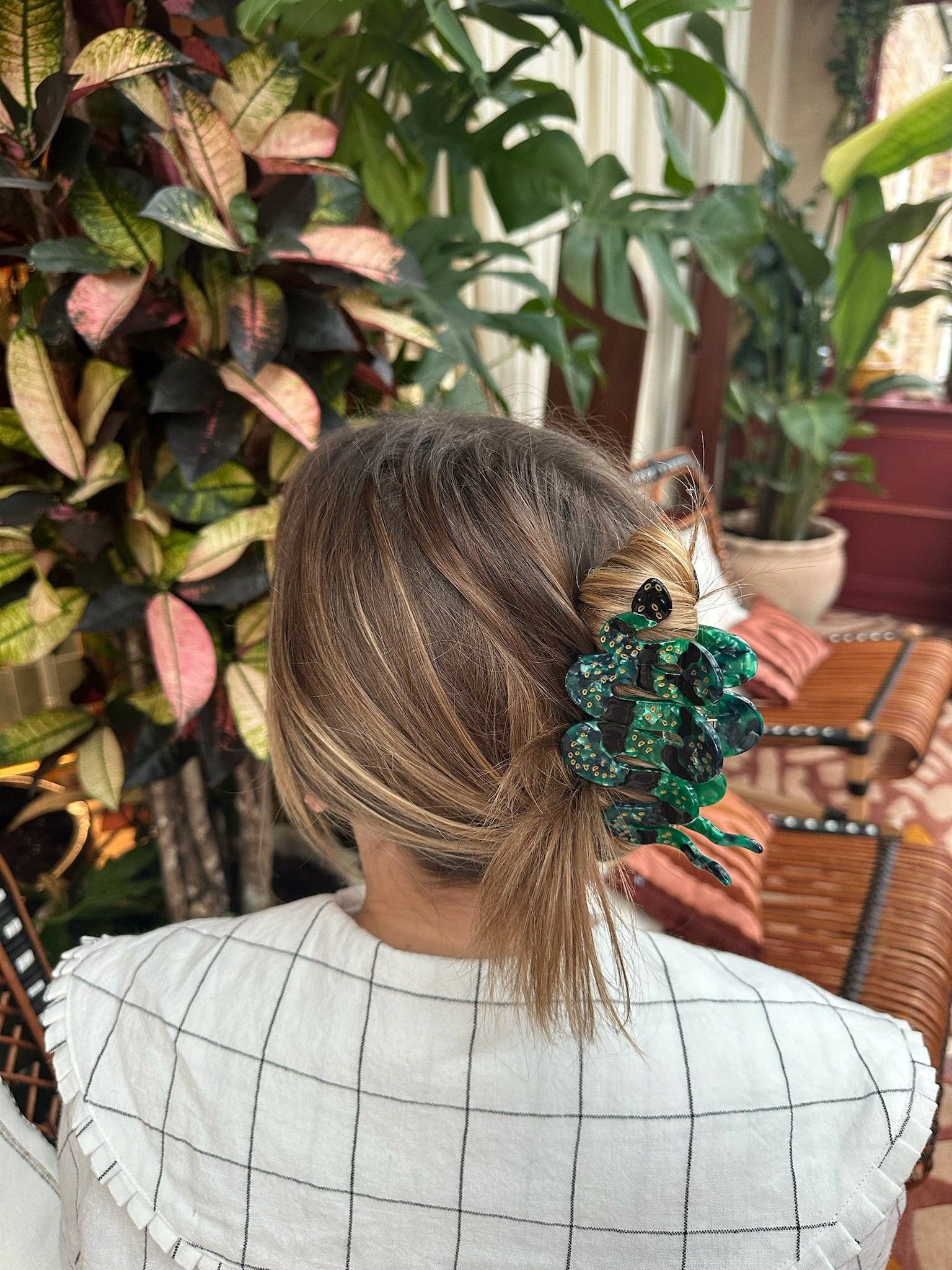 Solar Eclipse - Hand-Painted Snake Claw Clip -  Green at Space Camp Portland, OR
