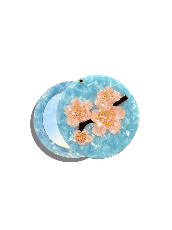 Solar Eclipse Hand-Painted Compact Mirror - Cherry Blossom at Space Camp Portland, OR