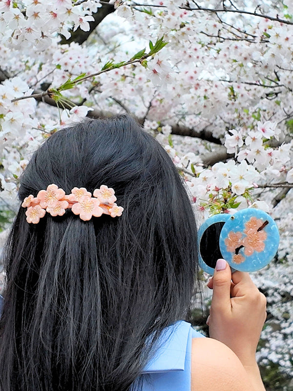 Solar Eclipse Hand-Painted Compact Mirror - Cherry Blossom at Space Camp in Portland, OR