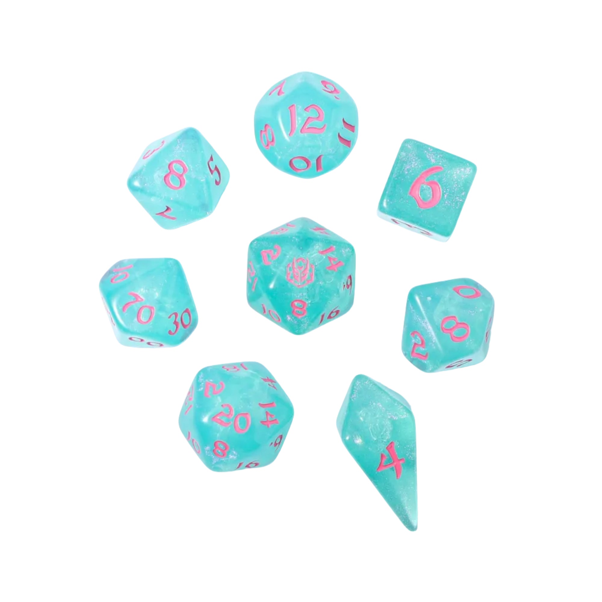 Wyrmforged Rollers - Rounded Edge 8 Piece Polyhedral Dice Set - Love Potion