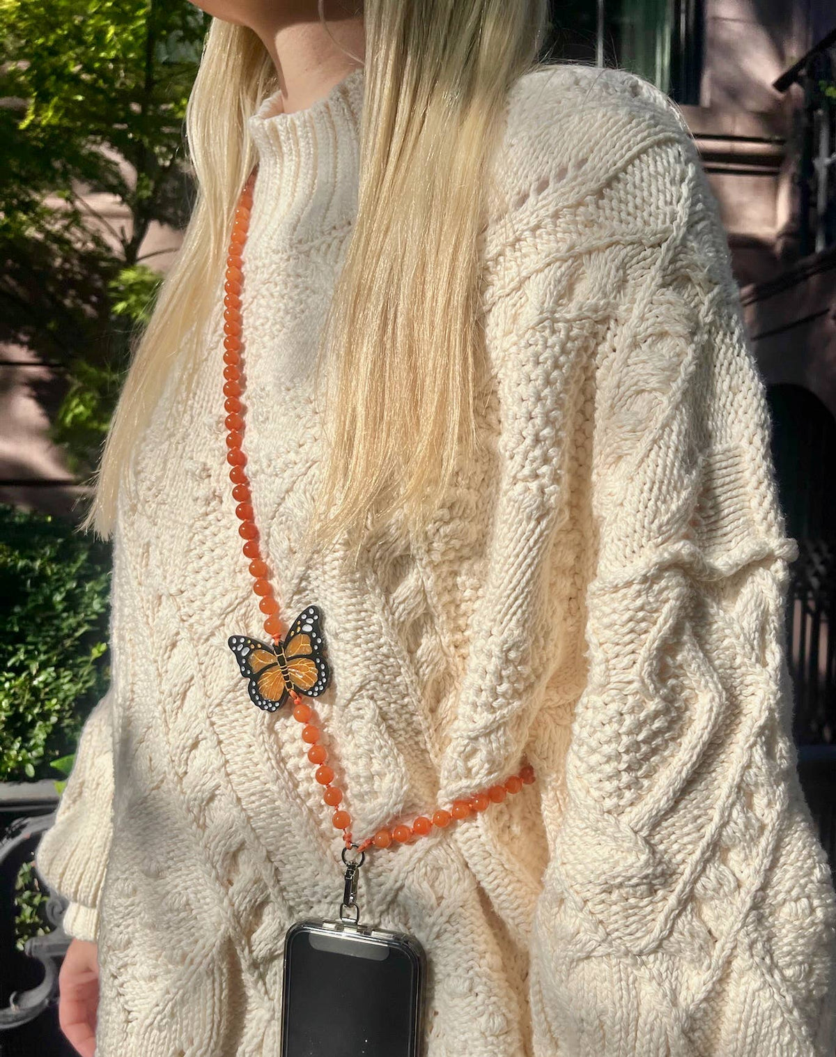 Solar Eclipse - Crossbody Phone Chain - Monarch Butterfly - White