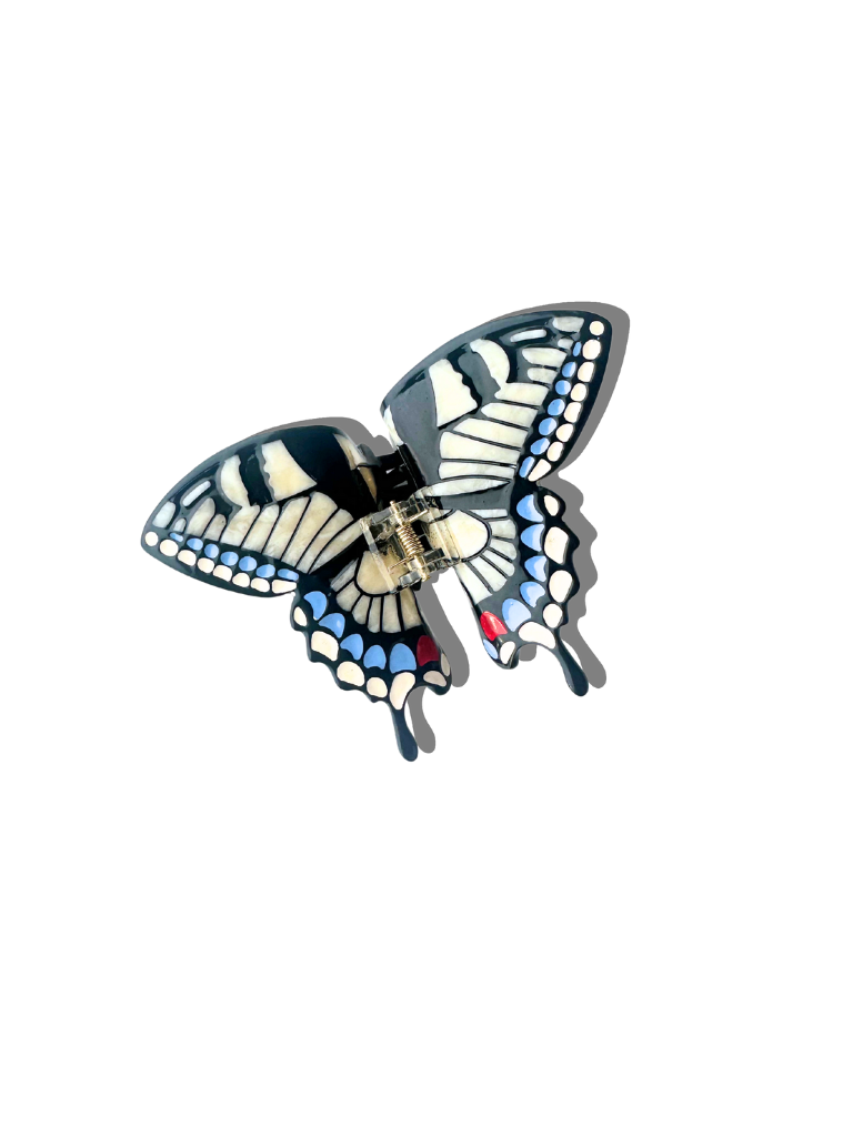 Solar Eclipse - Hand-painted Swallowtail Butterfly Claw Hair Clip - White