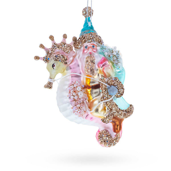 Santa Riding Seahorse - Glass Ornament