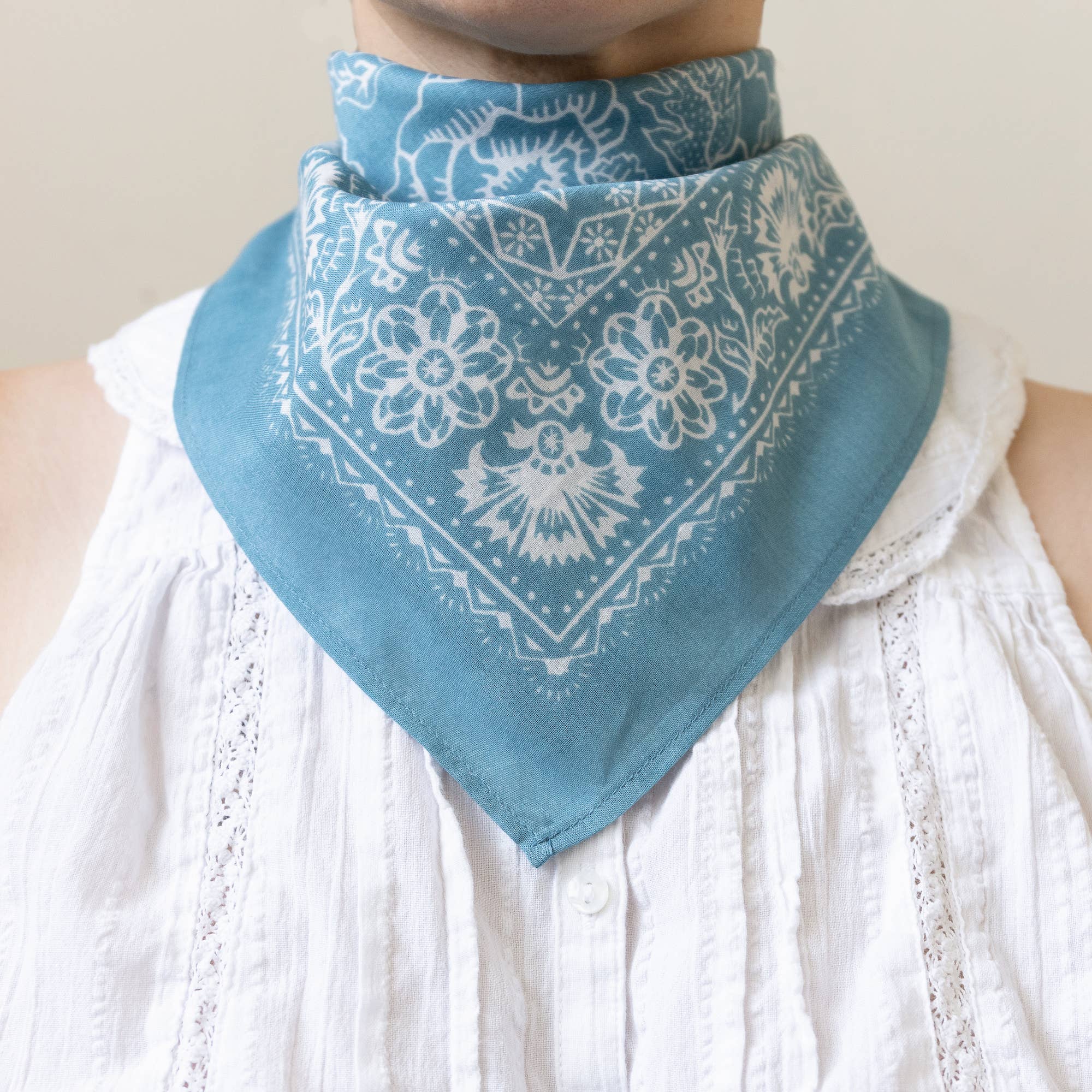 Cotton Rosey Bandana | Faded Blue