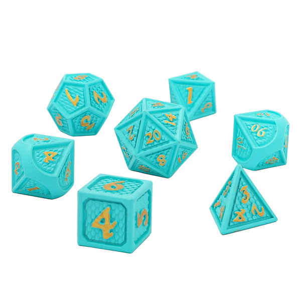 Solid Metal Behemoth Dice set - Turquoise with Gold