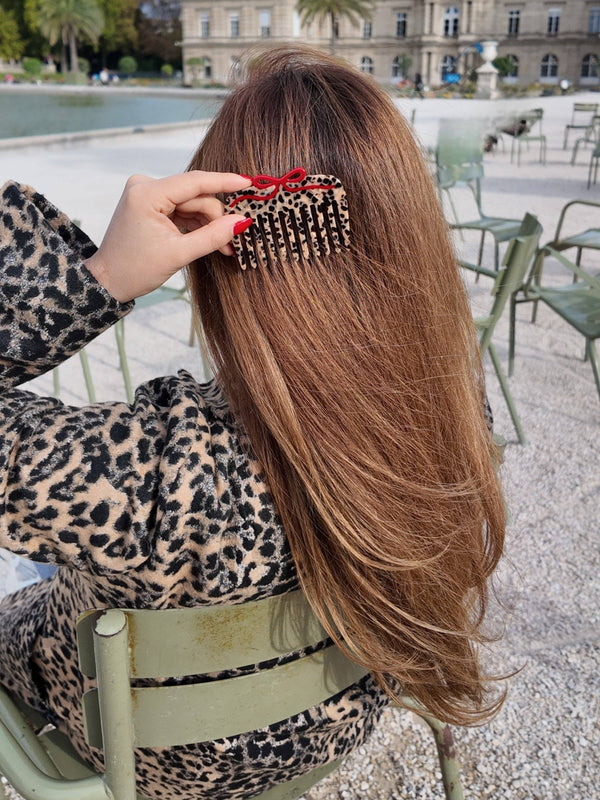 Solar Eclipse - Pocket Hair Comb - Leopard Bow