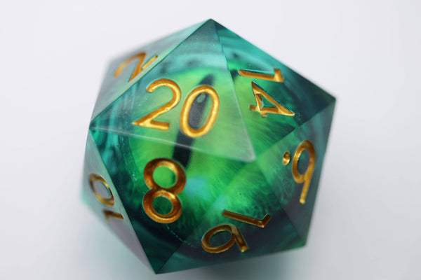 35mm Moving Eye D20 Dice - Green Cyclops Eye