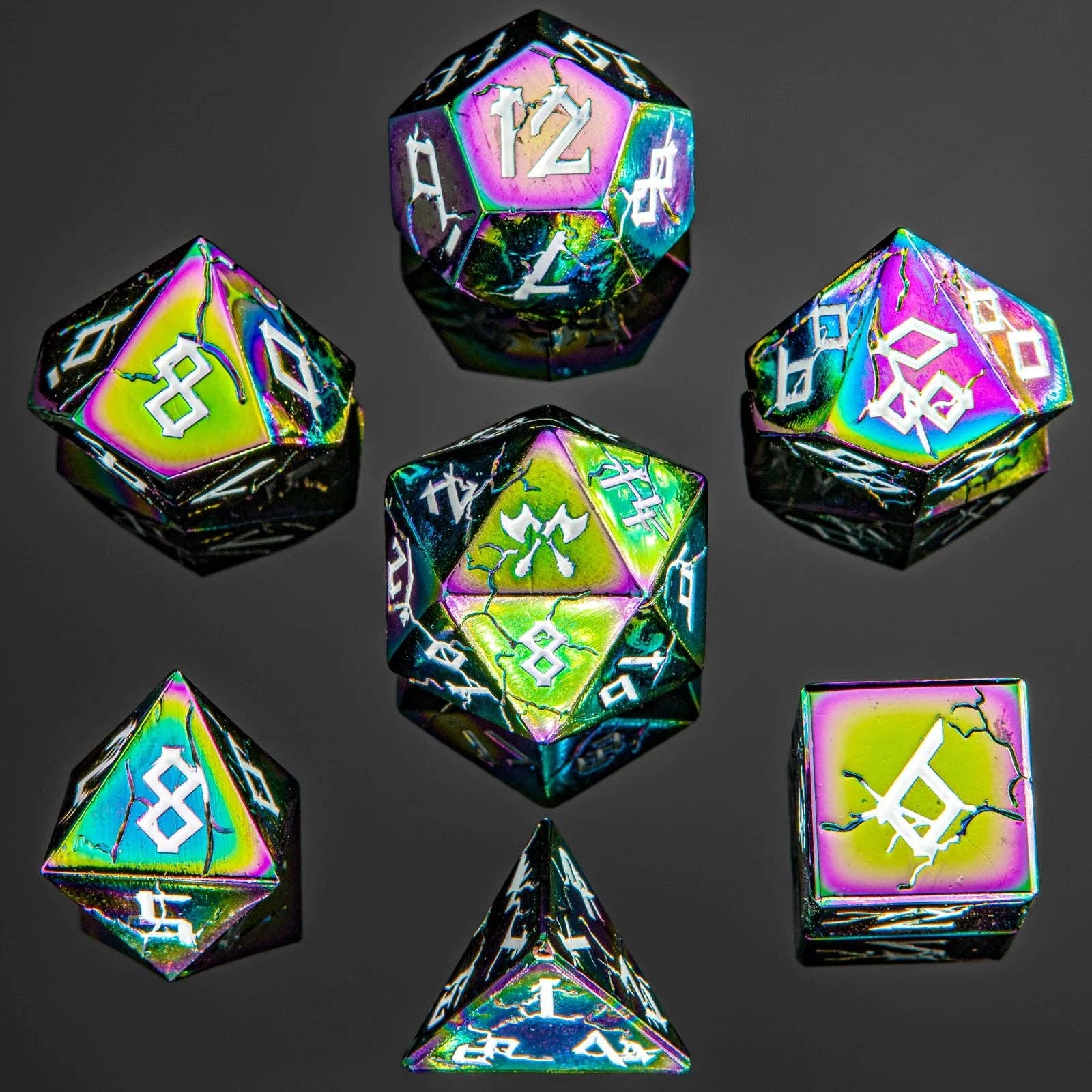 Solid Metal Polyhedral Dice Set - Rainbow