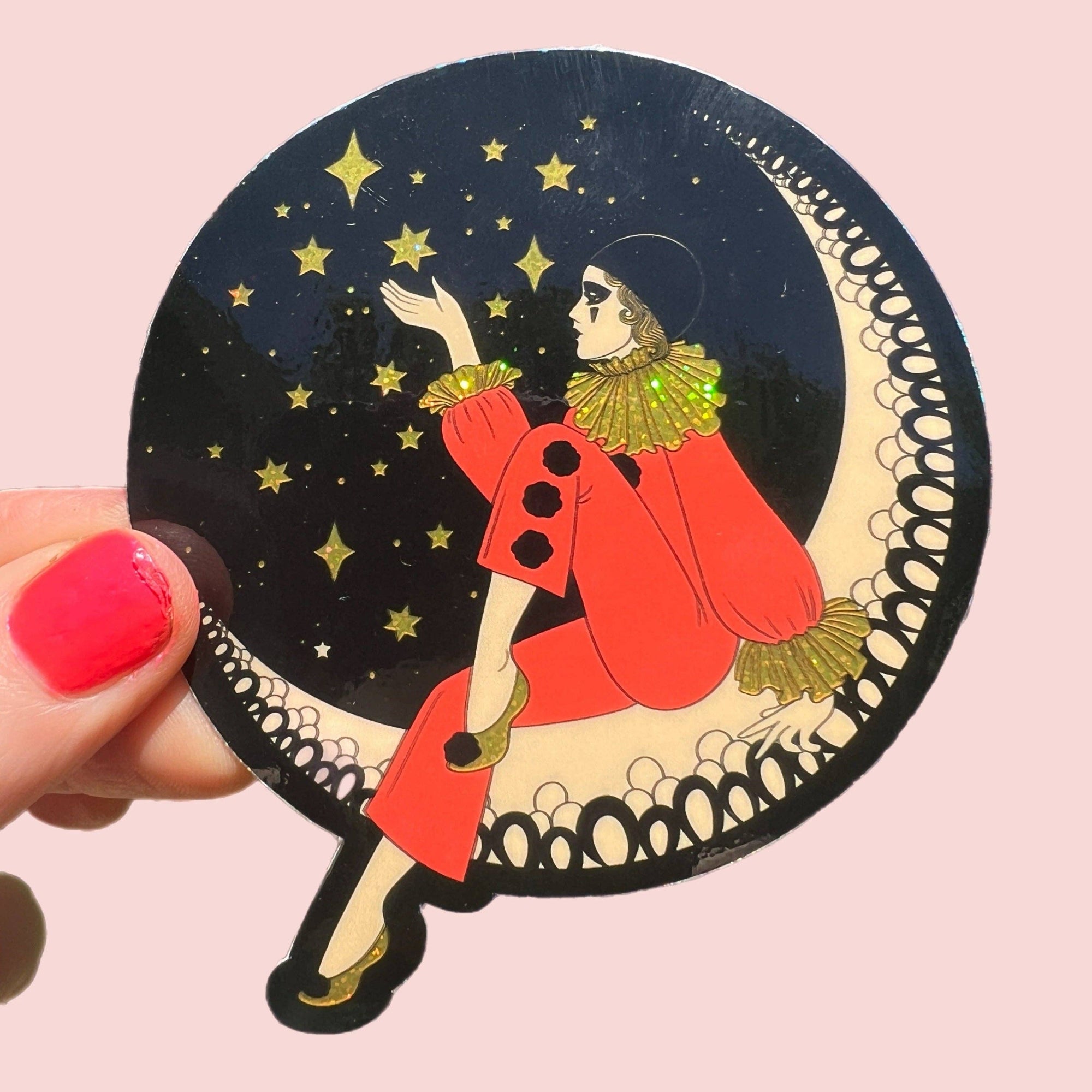 Pierrot Clown on the Moon - Sticker