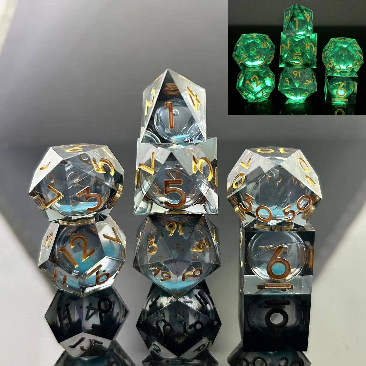 Sharp Edge - Glow in the Dark - Liquid Core - Dice Set - Blue Specter
