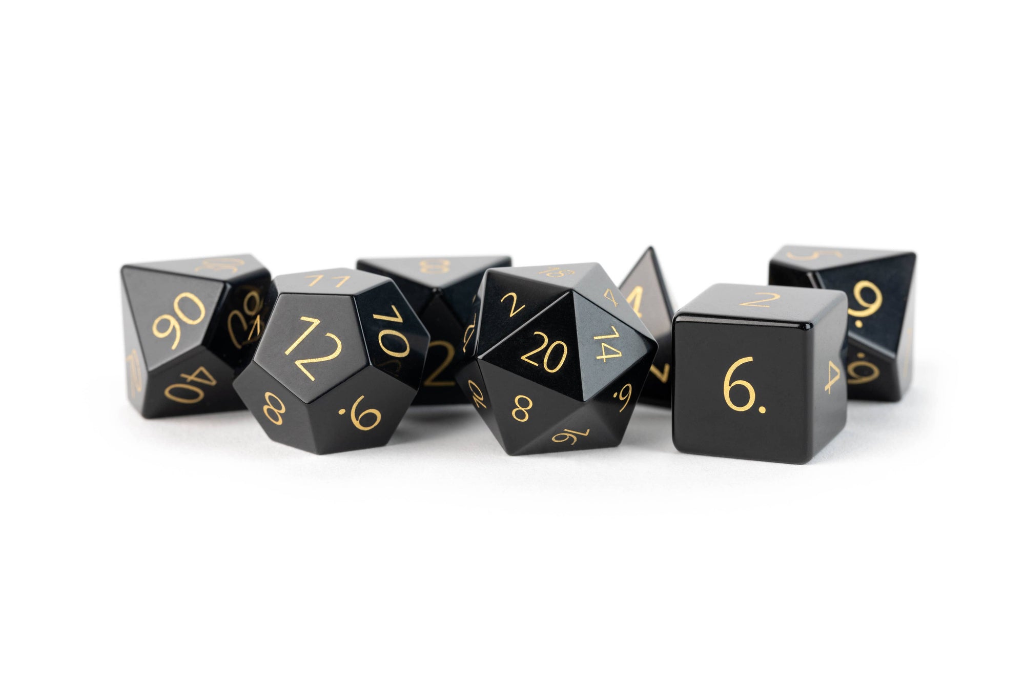 Engraved Obsidian - Full-Sized 16mm Polyhedral Dice Set - Space Camp