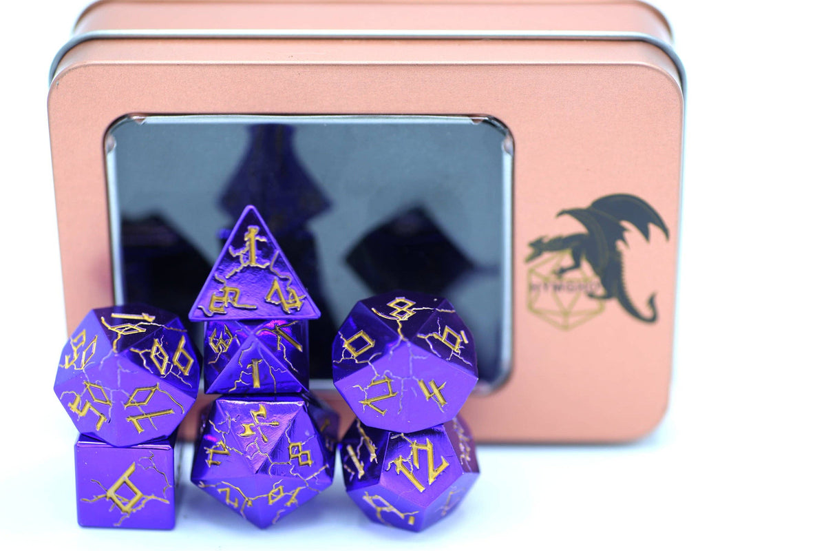 Hymgho Premium Dice - Purple Chrome with Gold Solid Metal Barbarian Dice Set