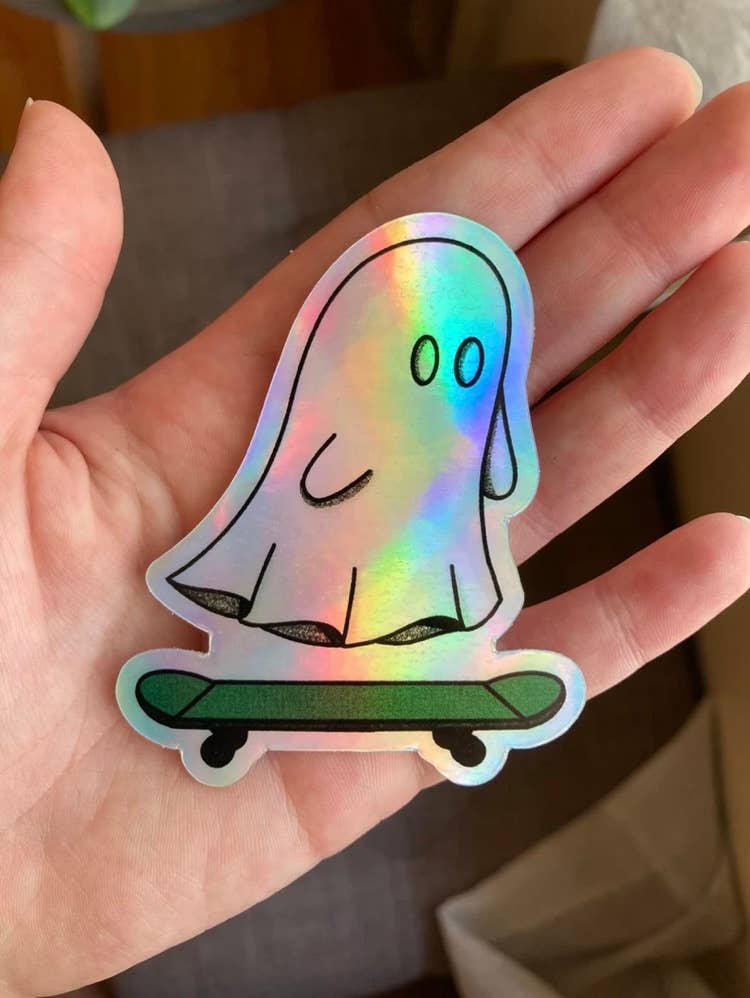 Holographic Vinyl Sticker - Skateboarding Ghost