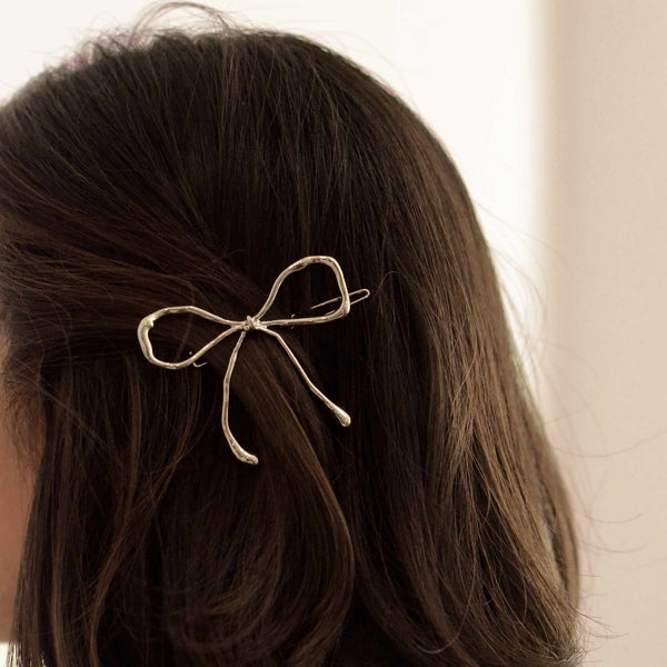 nar'sha - Metal Bow Barrette Hair Clip - Silver