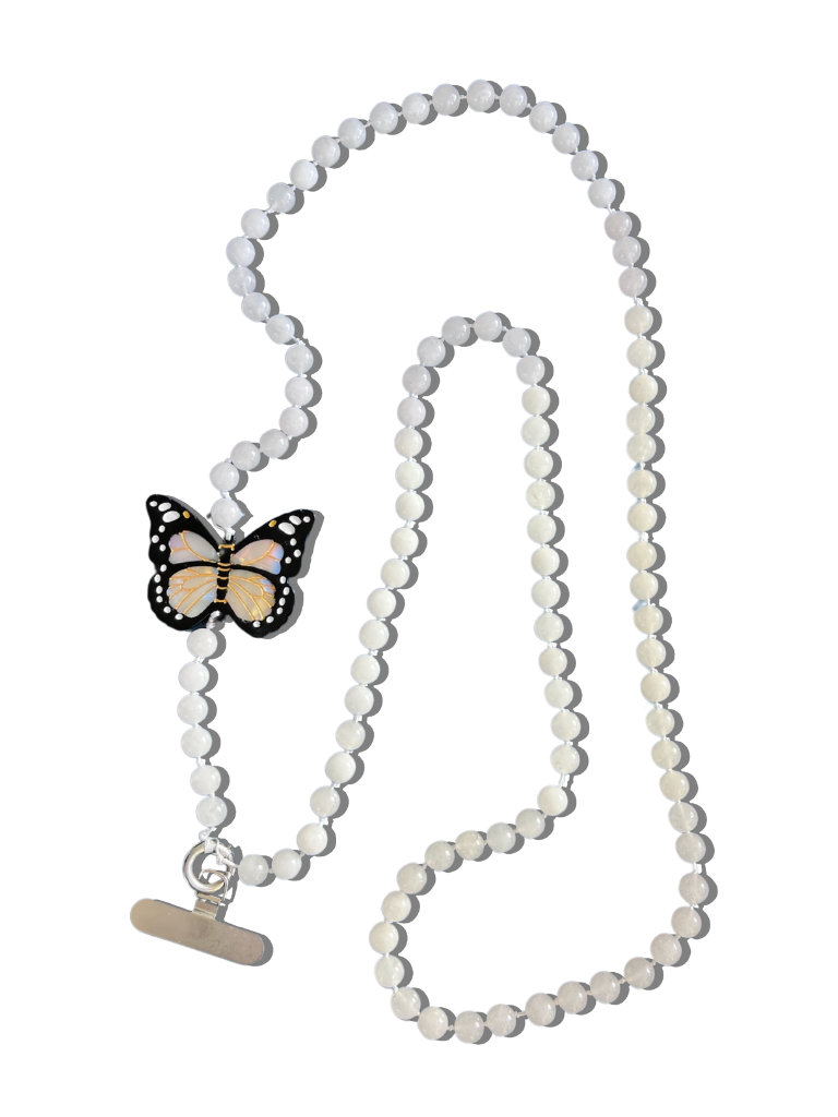 Solar Eclipse - Crossbody Phone Chain - Monarch Butterfly - White