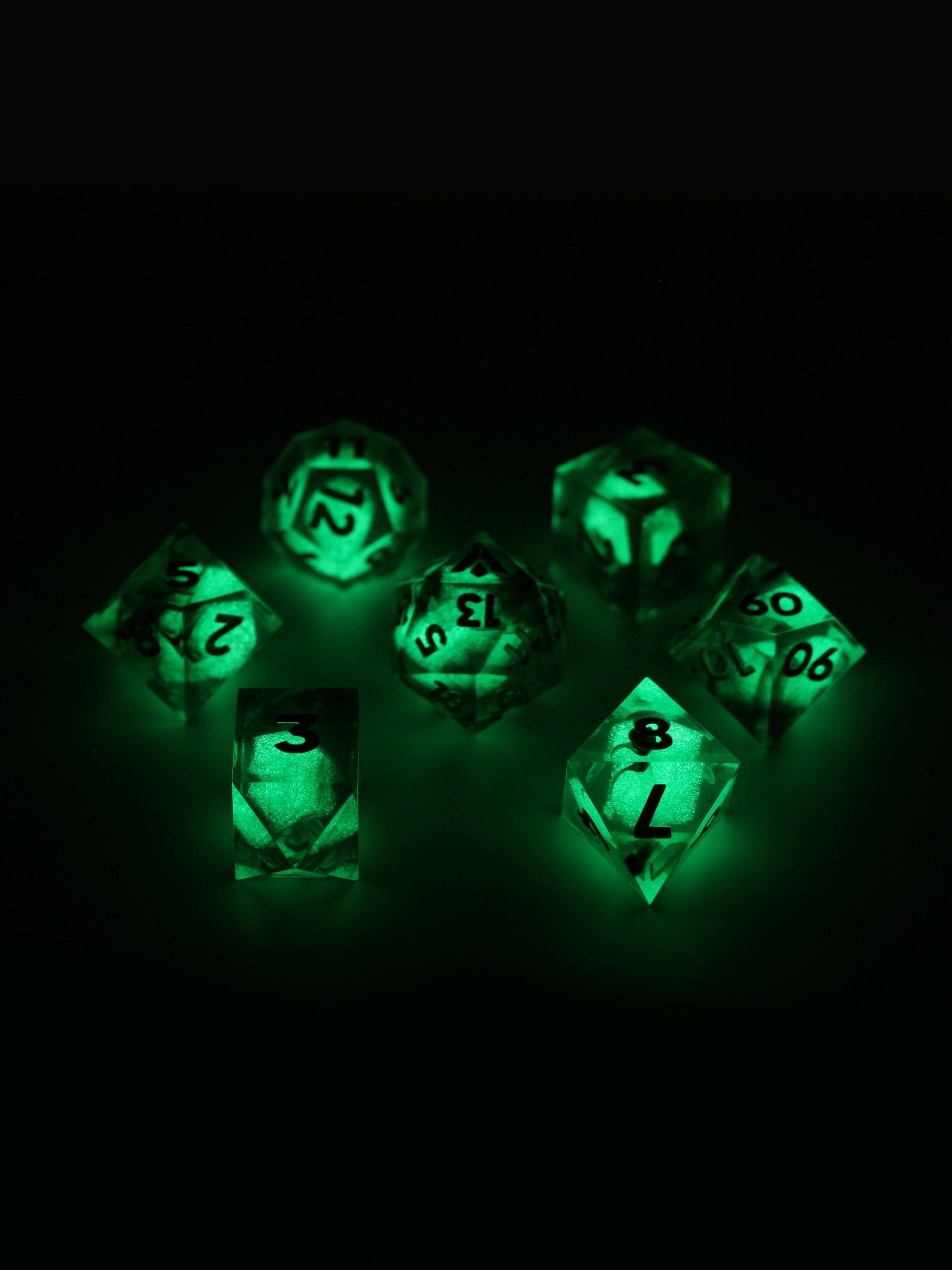 RPG DICE SET - GLOW IN THE DARK - MIDNIGHT EMERALD - Space Camp