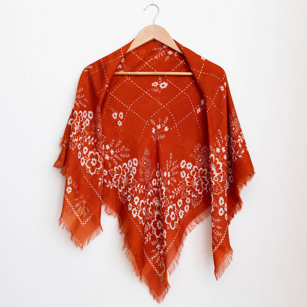 Oversize Fringe Bandana - Field in Chili