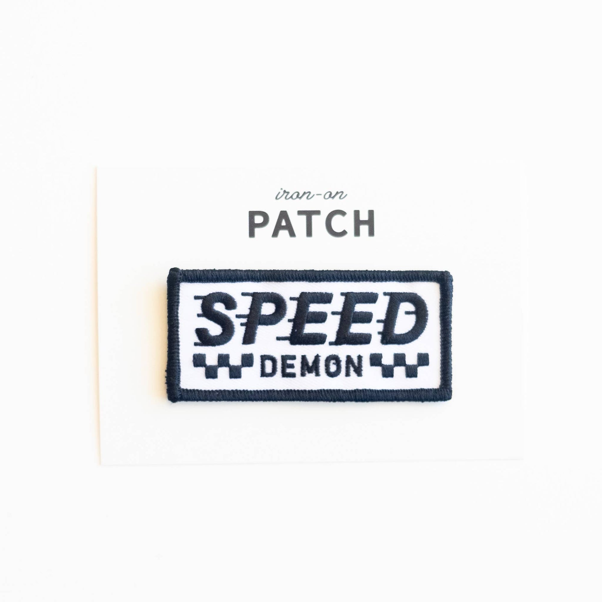 Speed Demon - Embroidered Iron on Patch - Black and White