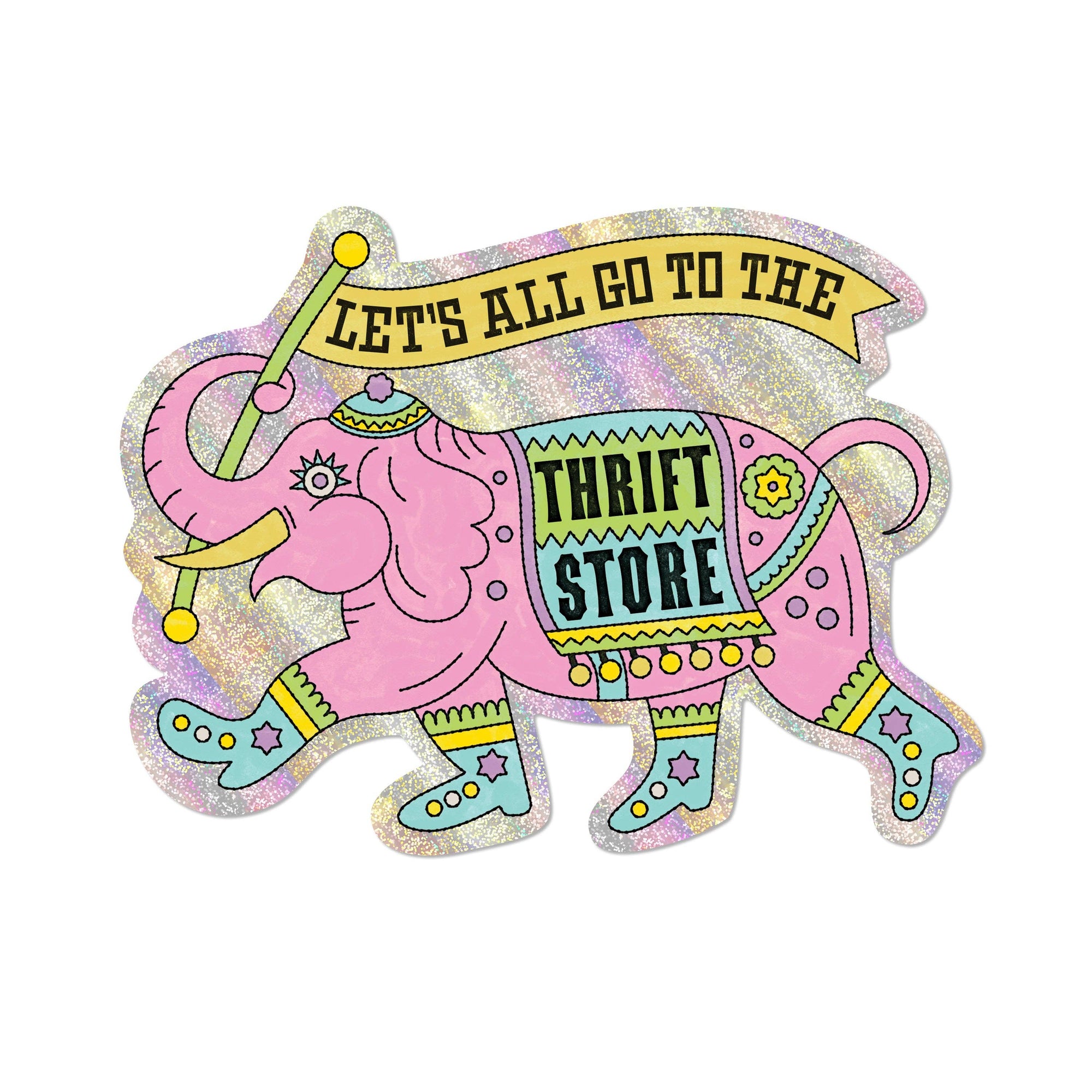 Thrifting Elephant - Glitter Sticker