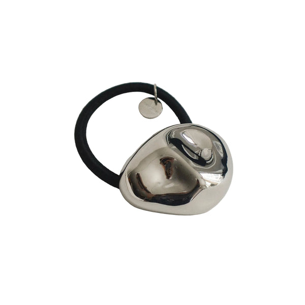 nar'sha Large Pebble-Shaped Metal Hair Tie Silver
