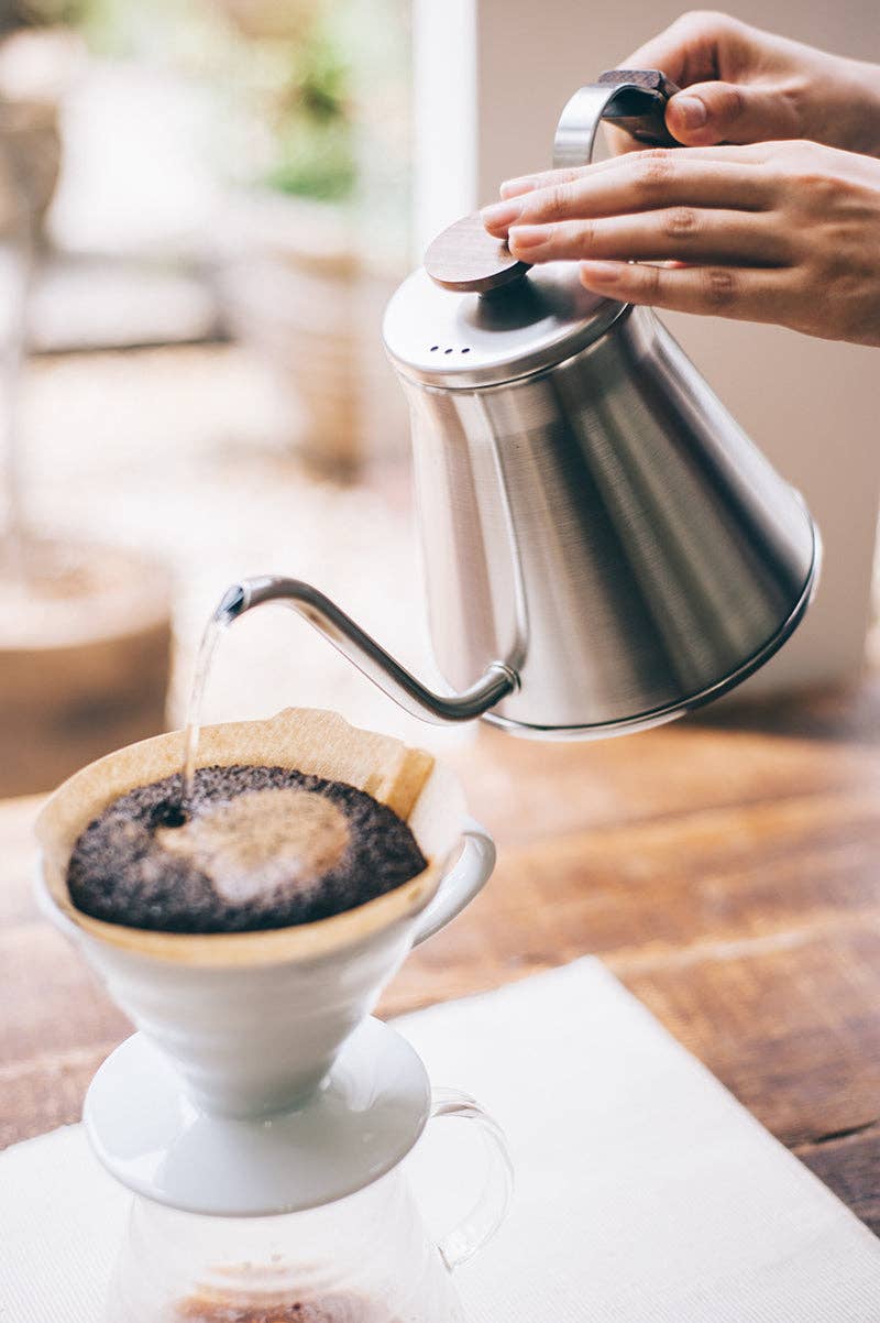 HARIO - V60 Wood Drip Kettle - 1200mL - Silver