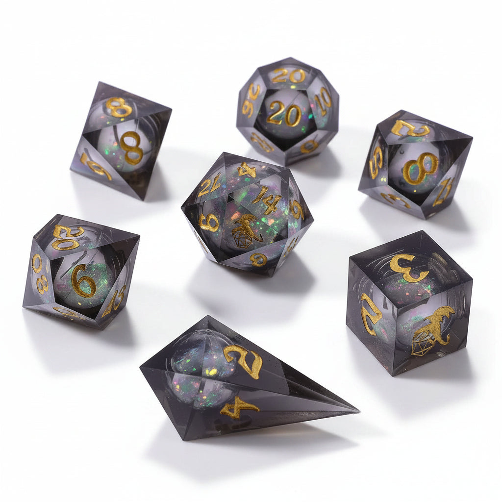 Liquid Core Sharp Edge Resin Dice Set - Cursed Eclipse