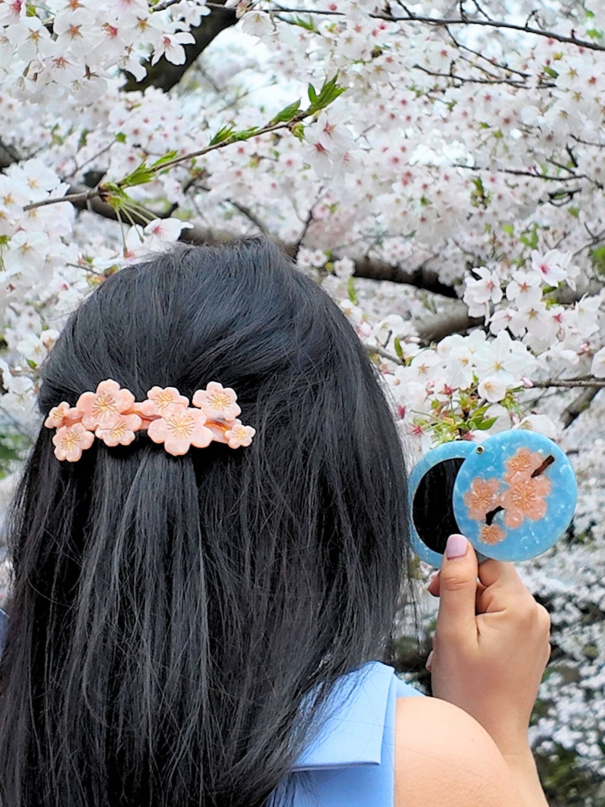 Solar Eclipse - Hand-Painted Compact Mirror - Cherry Blossom