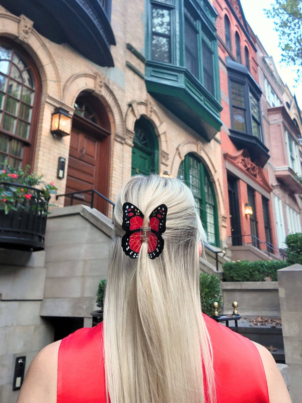 Solar Eclipse - Claw Hair Clip - Monarch Butterfly - Red