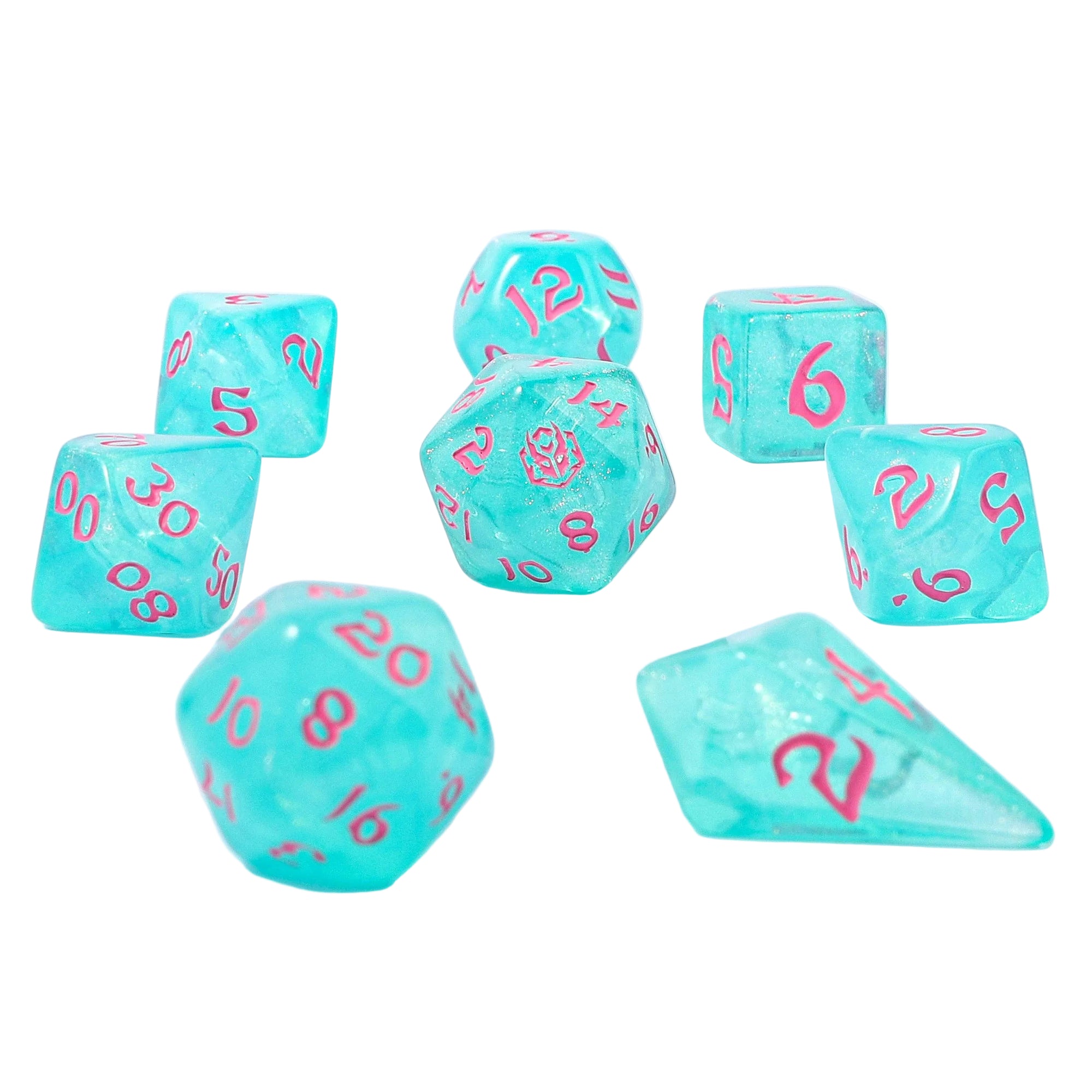 Wyrmforged Rollers - Rounded Edge 8 Piece Polyhedral Dice Set - Love Potion