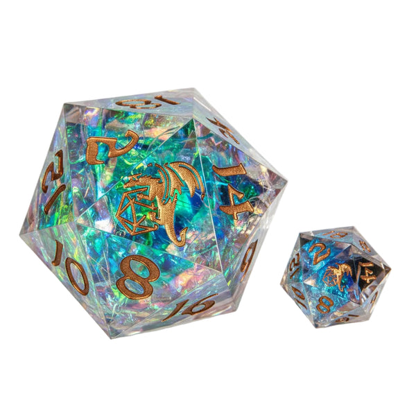 Sharp Edged Resin 55mm D20 - Opal w/ Copper Ink