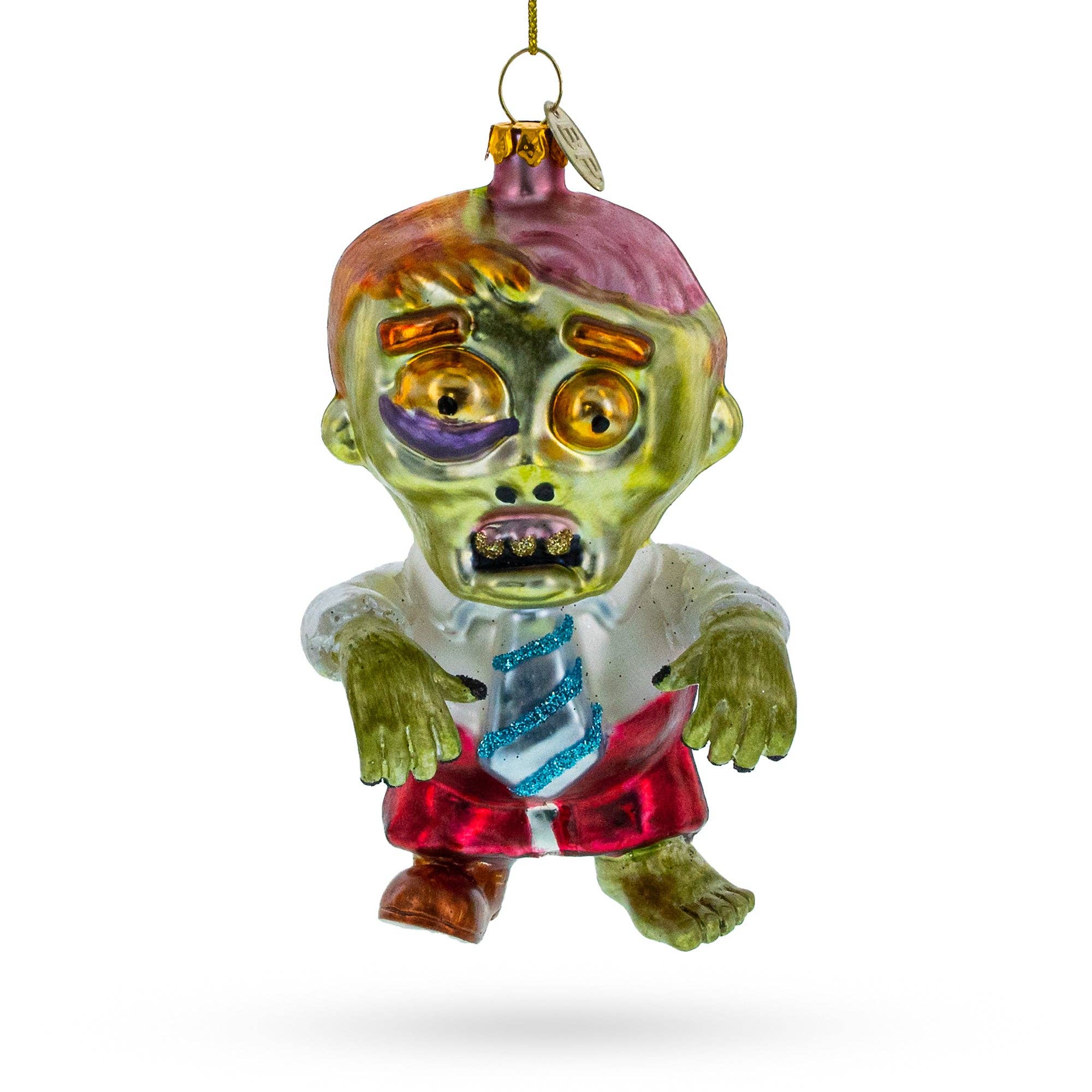 Walking Zombie Blown Glass Christmas Ornament