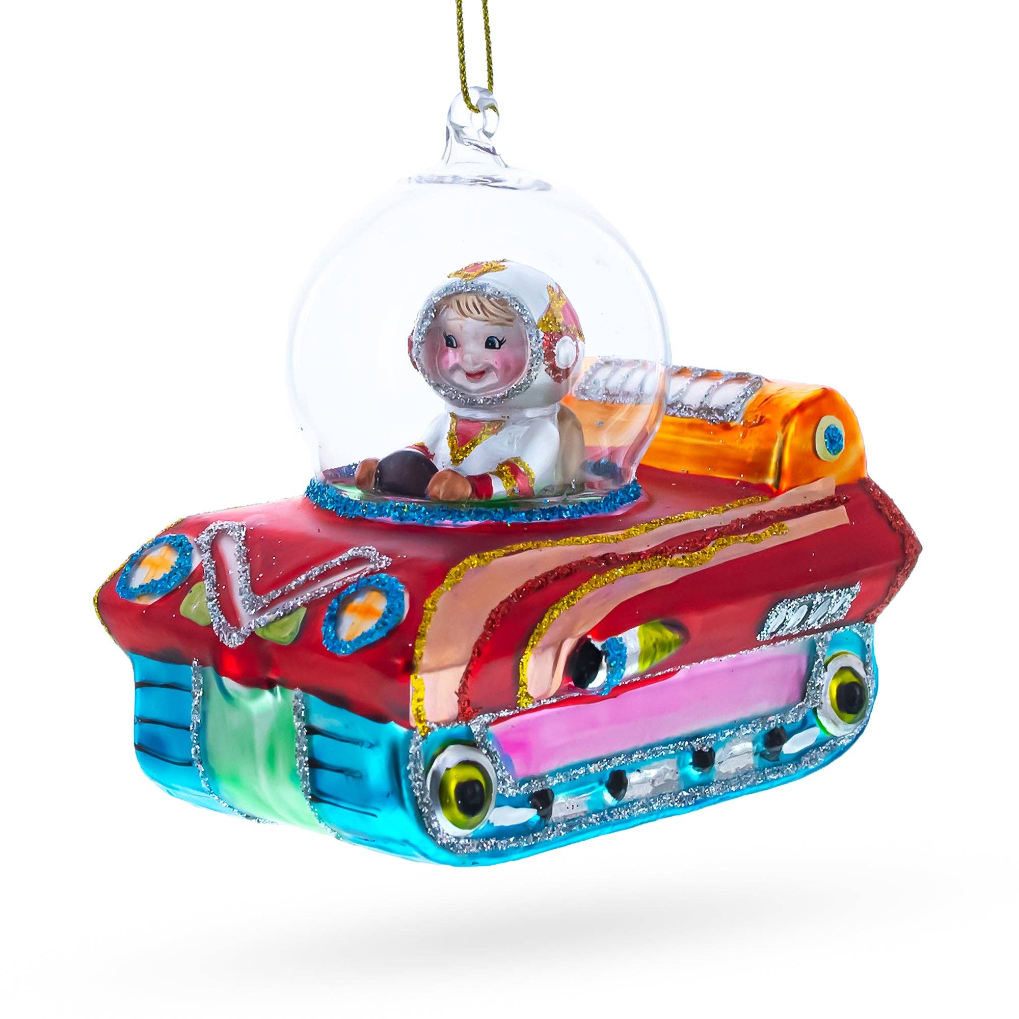 Astronaut in Space Vehicle Glass Ornament