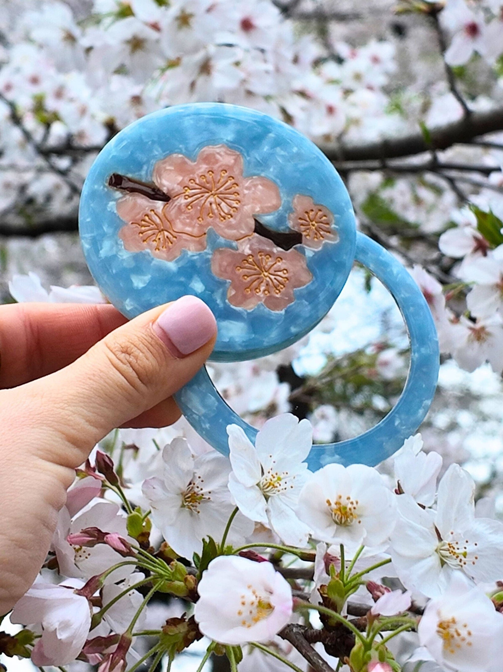 Solar Eclipse - Hand-Painted Compact Mirror - Cherry Blossom