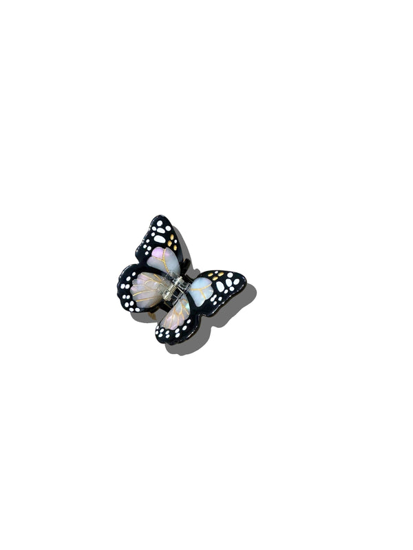 Solar Eclipse - Mini Claw Hair Clip - Monarch Butterfly - Silver