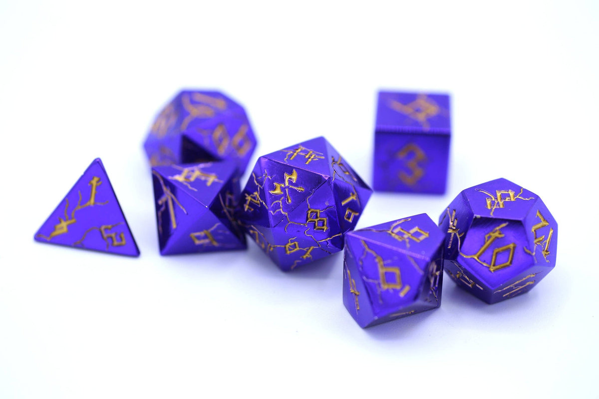 Hymgho Premium Dice - Purple Chrome with Gold Solid Metal Barbarian Dice Set