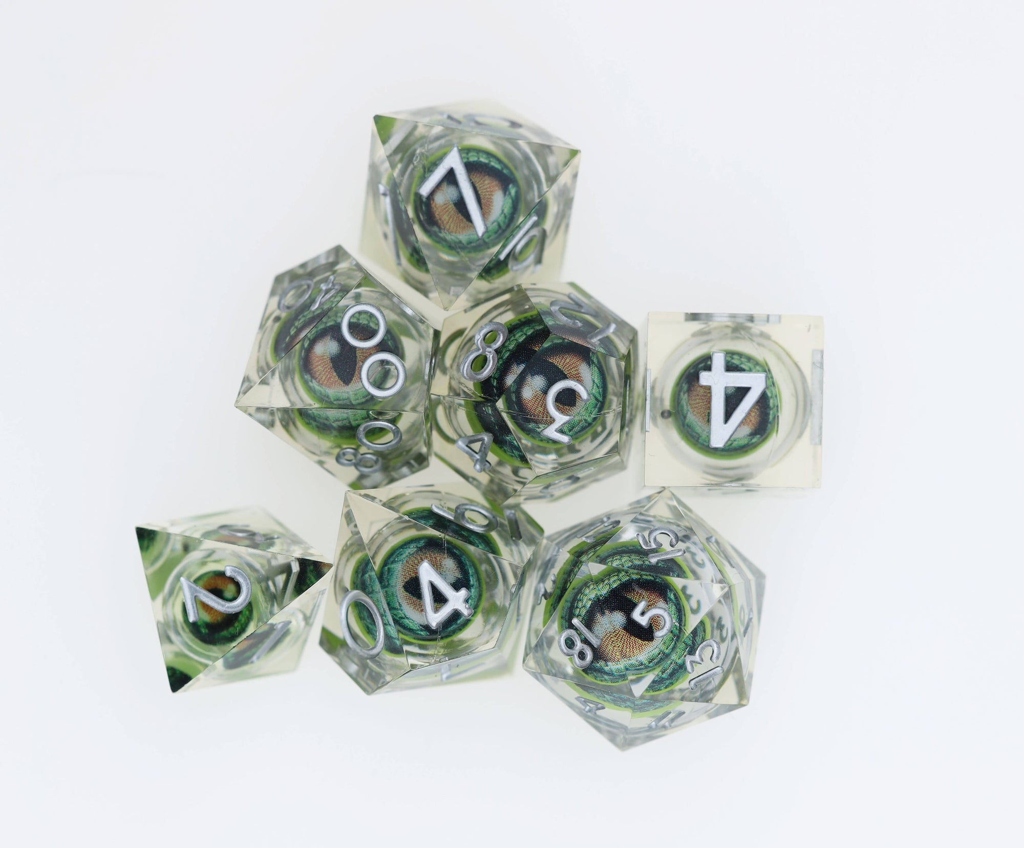 Sharp Edge Moving Eye RPG Dice Set - Green Dragon Eye