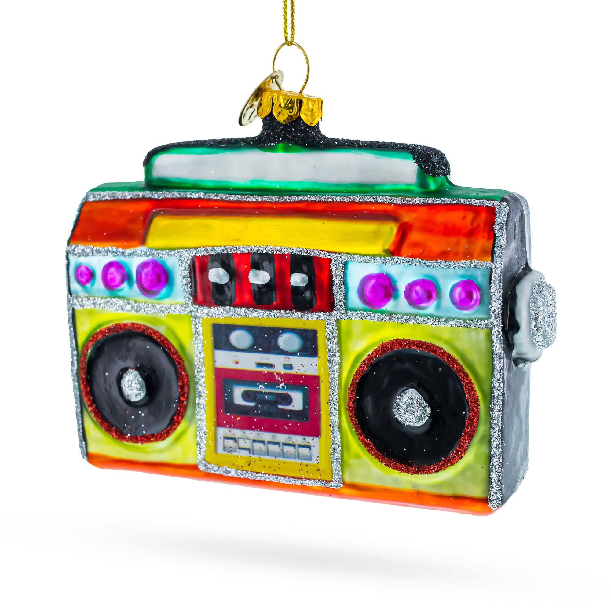 Vintage-Inspired Cassette Player Boombox  Glass Ornament