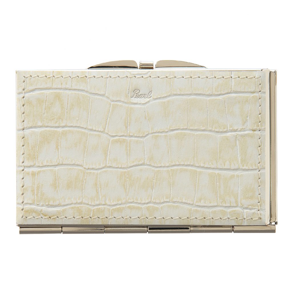 Tsubota Pearl - 2Way Card Holder - Croco Embossed Leather - White