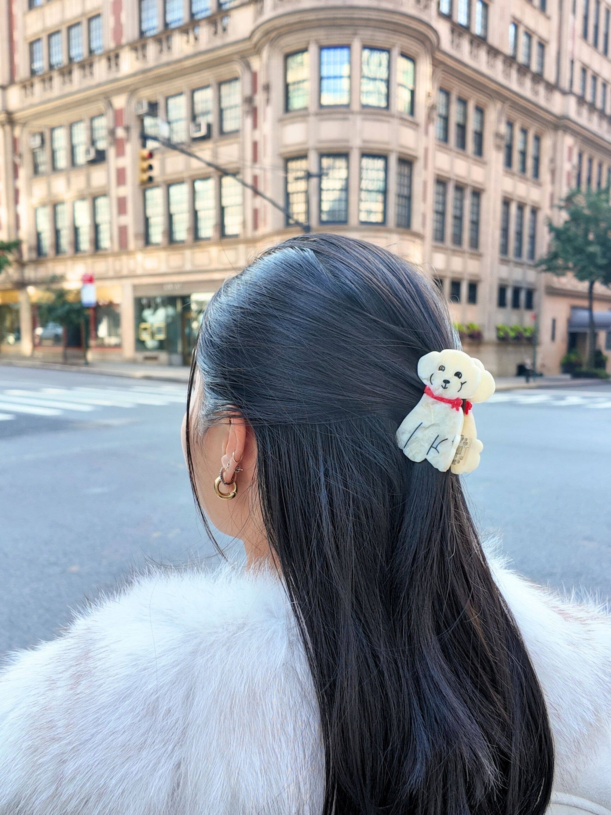 Solar Eclipse - Doodle Puppy Claw Hair Clip   - White