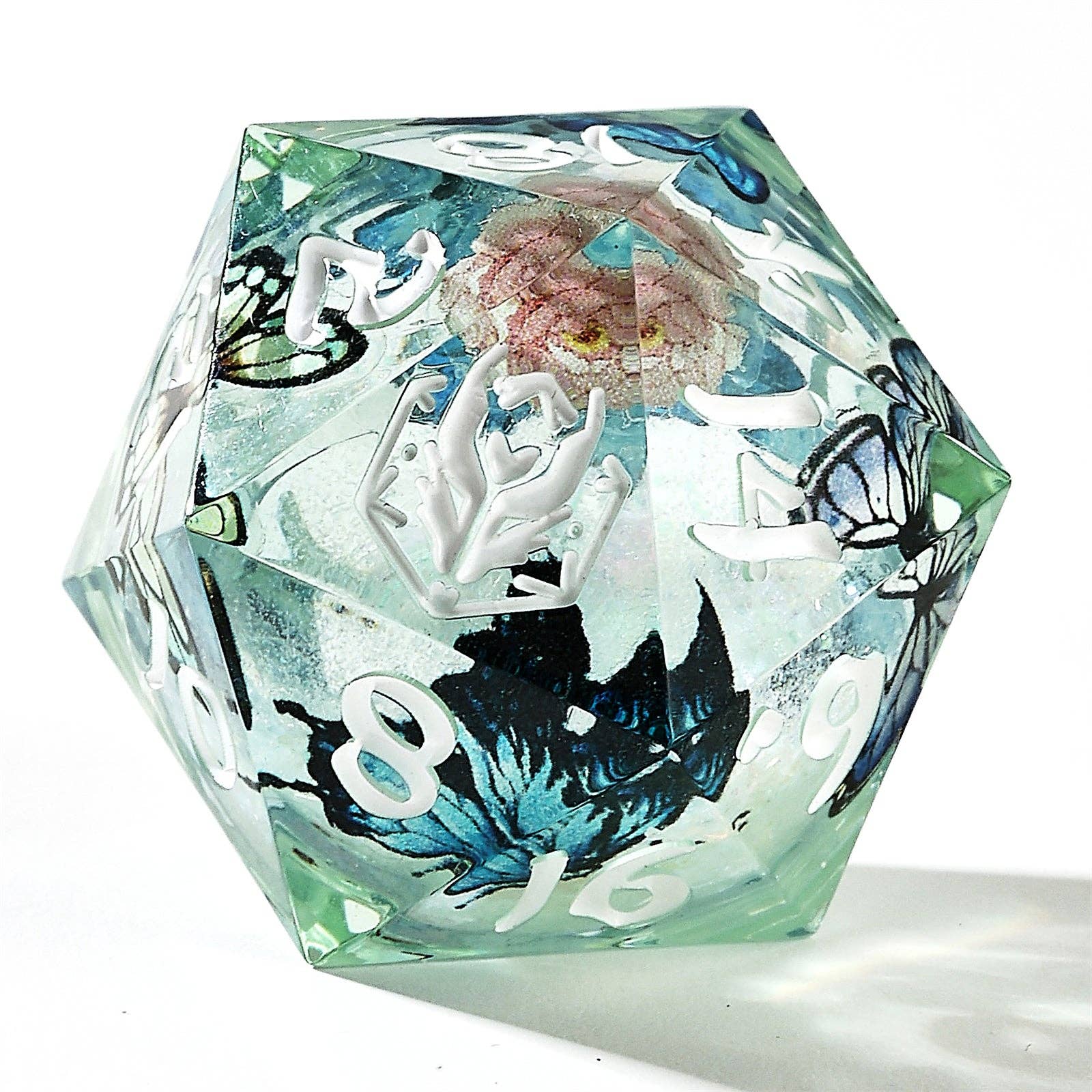 Liquid Core Sharp Edge Resin Dice Set - Butterfly Kaleidescope