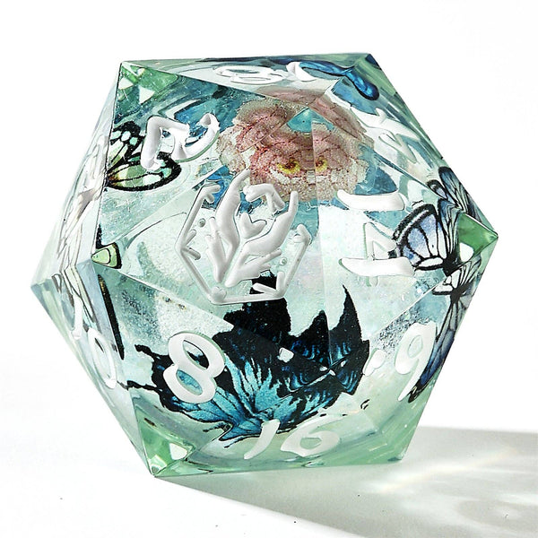 Liquid Core Sharp Edge Resin Dice Set - Butterfly Kaleidescope
