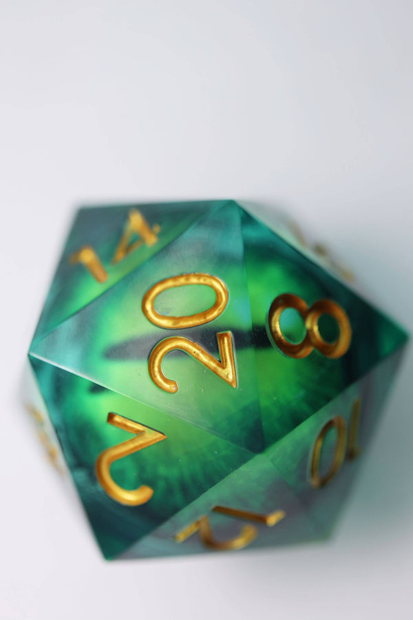 35mm Moving Eye D20 Dice - Green Cyclops Eye
