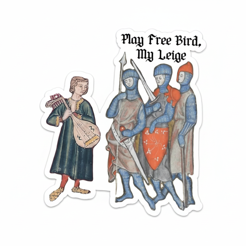 Medieval Meme Sticker - Play Free Bird My Liege Guitar Sticker