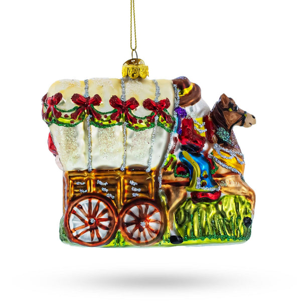 Jolly Santa Riding the Coach - Glass Ornament